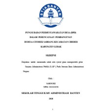 Fungsi Badan Permusyawaratan Desa (BPD)Dalam Perecanaan Pembangunan Desa Di Desa Citorek Sabrang Kecamatan Cibeber Kabupaten Lebak