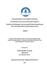 Pengaruh Harga Dan Promosi Terhadap Volume Penjualan gula aren hariang (Studi Kasus Pada Kelompok Usaha Bersama(KUB)Mitra Mandala di Desa Hariang kabupaten Lebak)